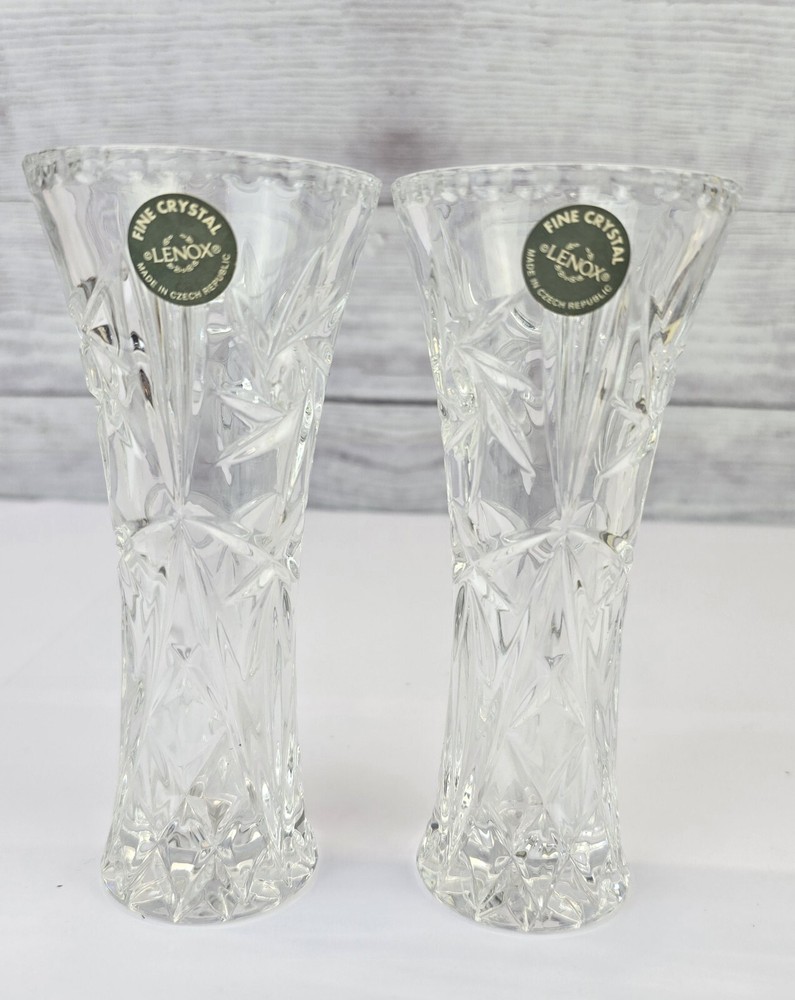 Set of 2 Vintage Lenox Crystal Star Vase  Full Lead Fine Crystal Czech Republic