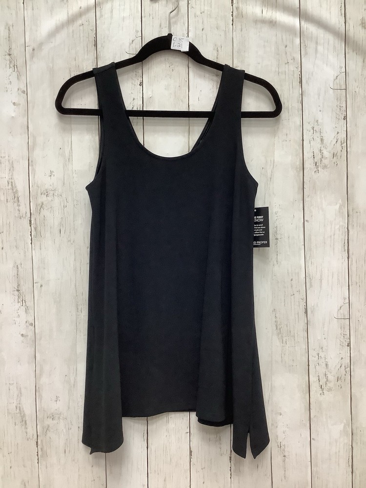 Boston Proper Black Scoop Neck Tunic Tank Top, Sleeveless Side Slits, Women's XS
