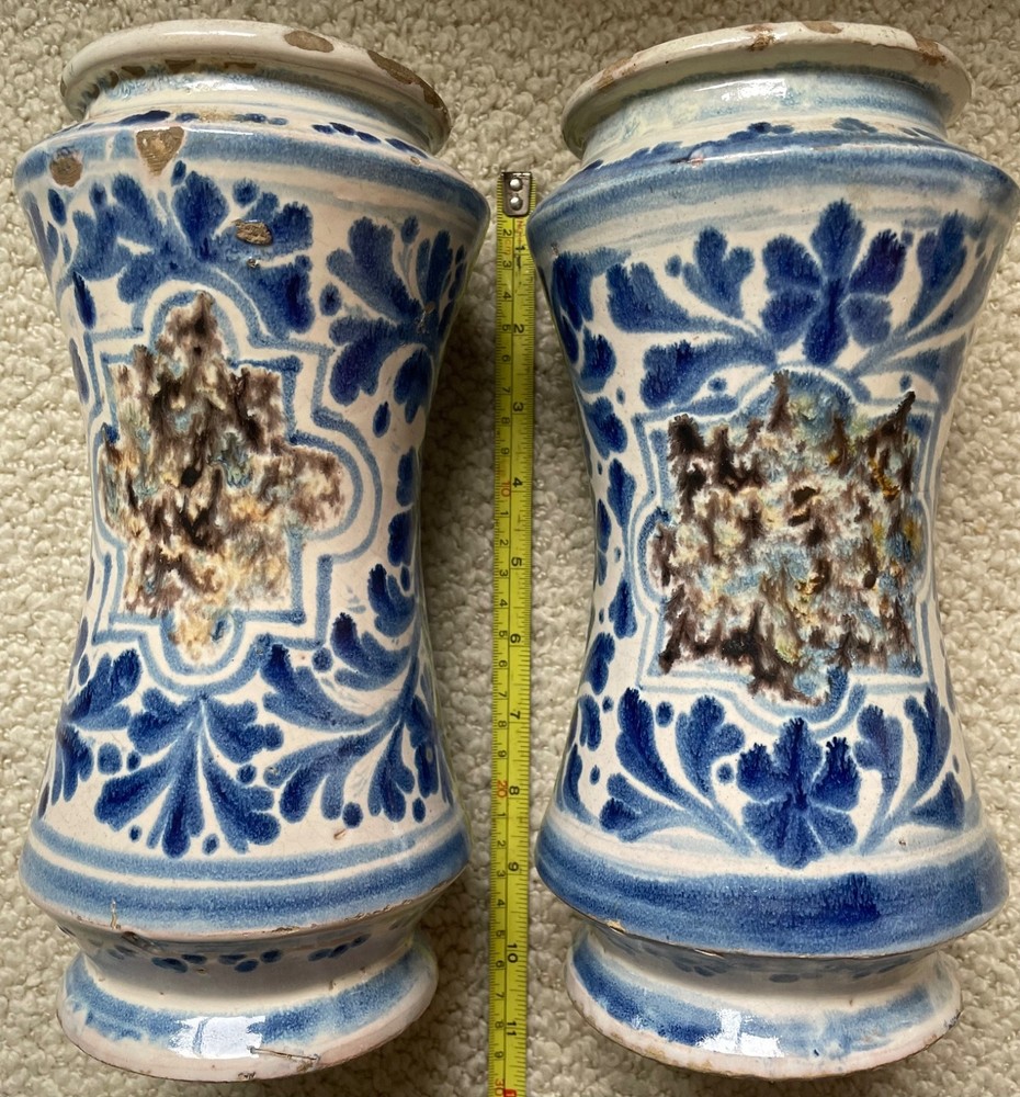 Italian Maiolica Albarelli Pair Caltagirone Sicily late 17th c