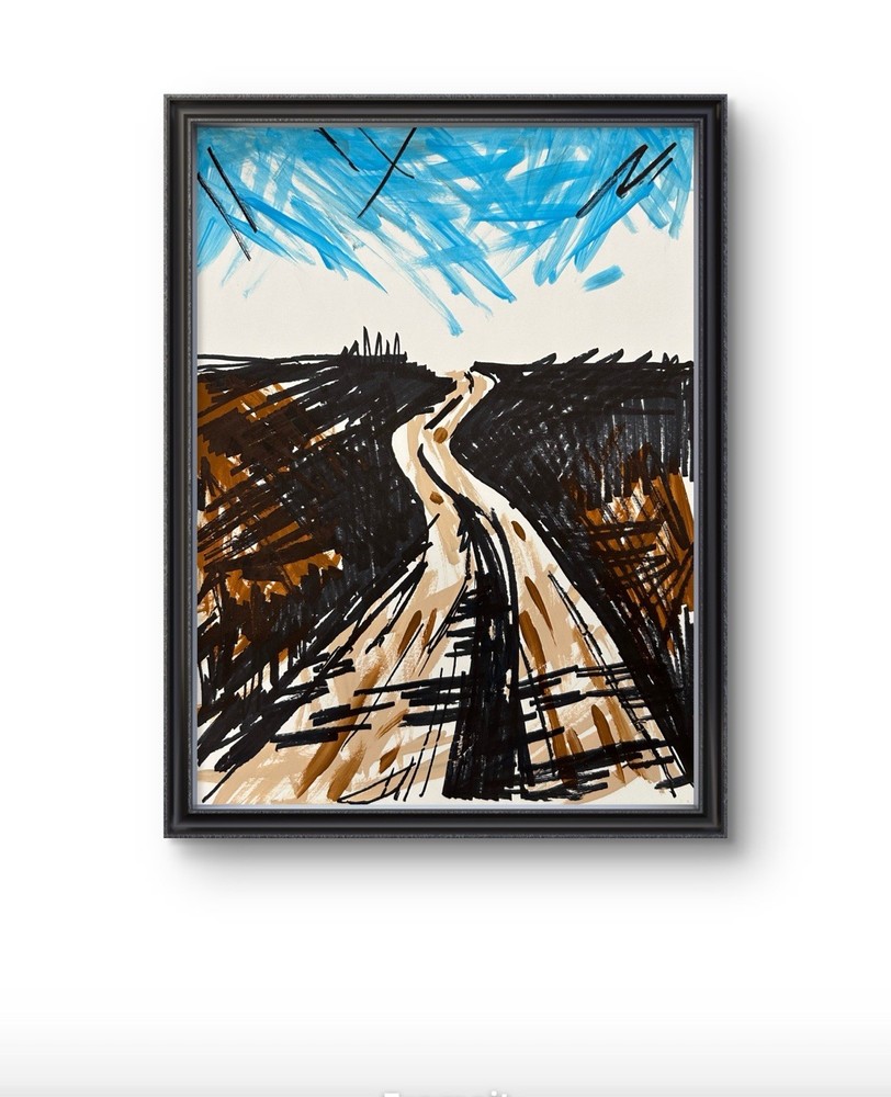 Original Abstract Country Road Painting 14x11 paper Modern Wall Art Home Decor