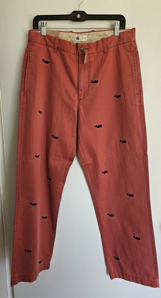 J. Crew WHALE embroidered cotton chino golf pants Men's 32 x 30 Preppy RARE NWT
