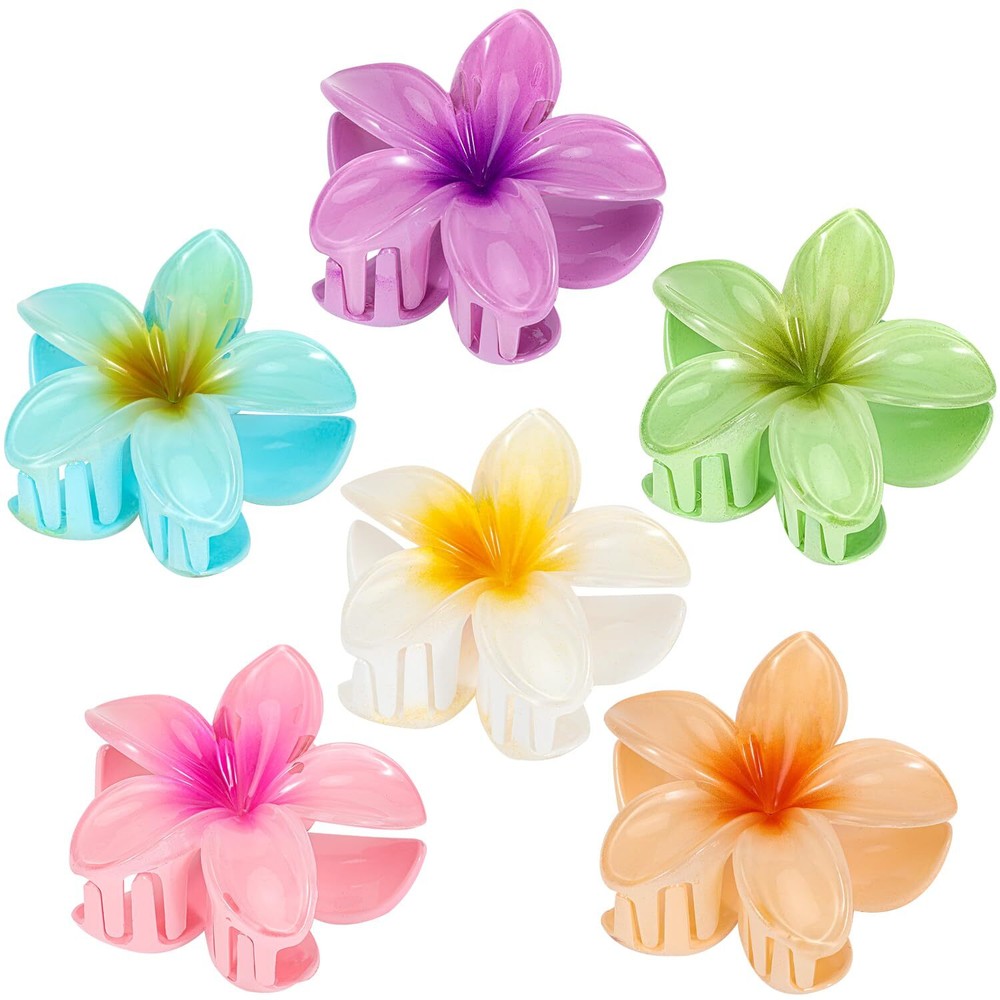 6 Pack Flower Claw Clip for Women, Hawaiian Plumeria Hair Clip,Preppy Flower ...