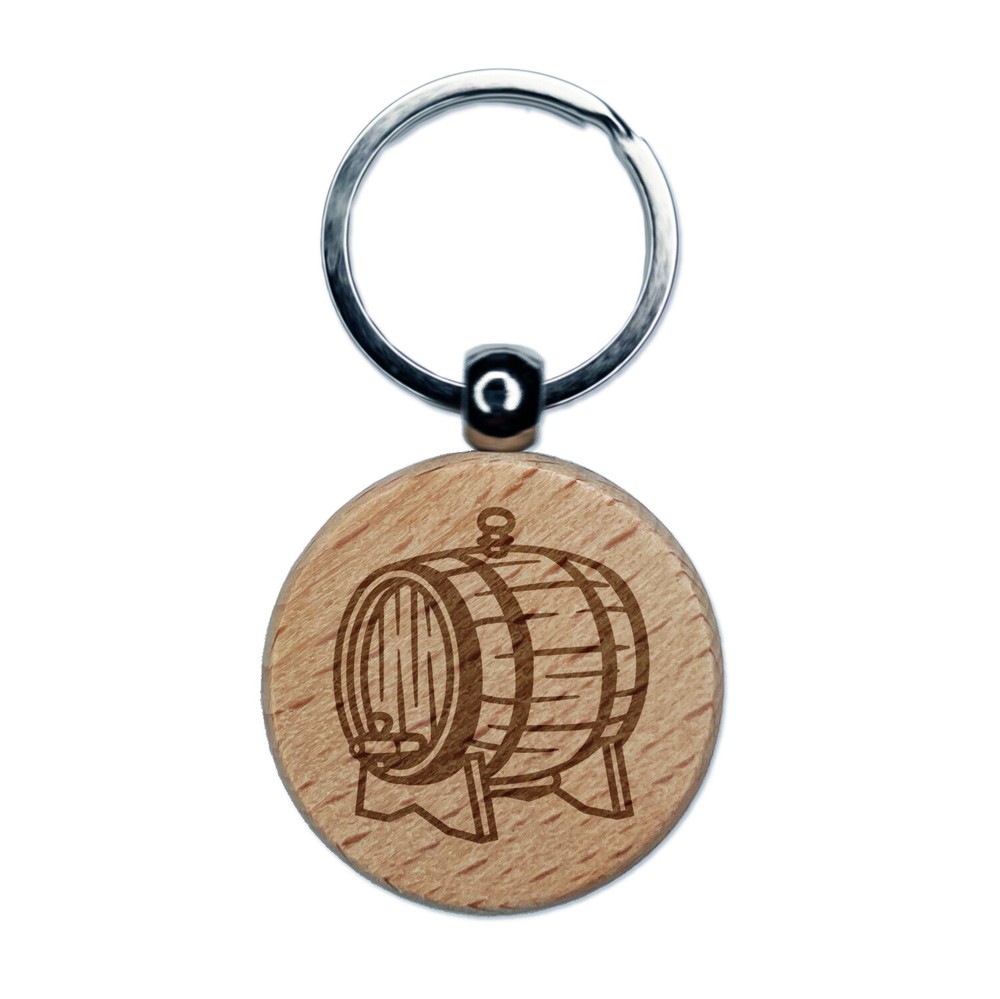 Serving Wine Wood Barrel Cask Engraved Wood Round Keychain Tag Charm
