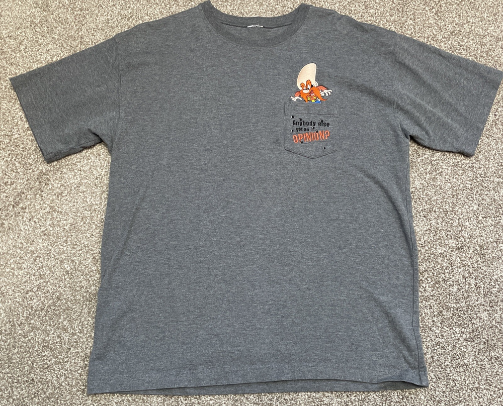 Vintage 1990's Yosemite Sam Men's T-Shirt Size Large Looney Tunes Gray Pocket