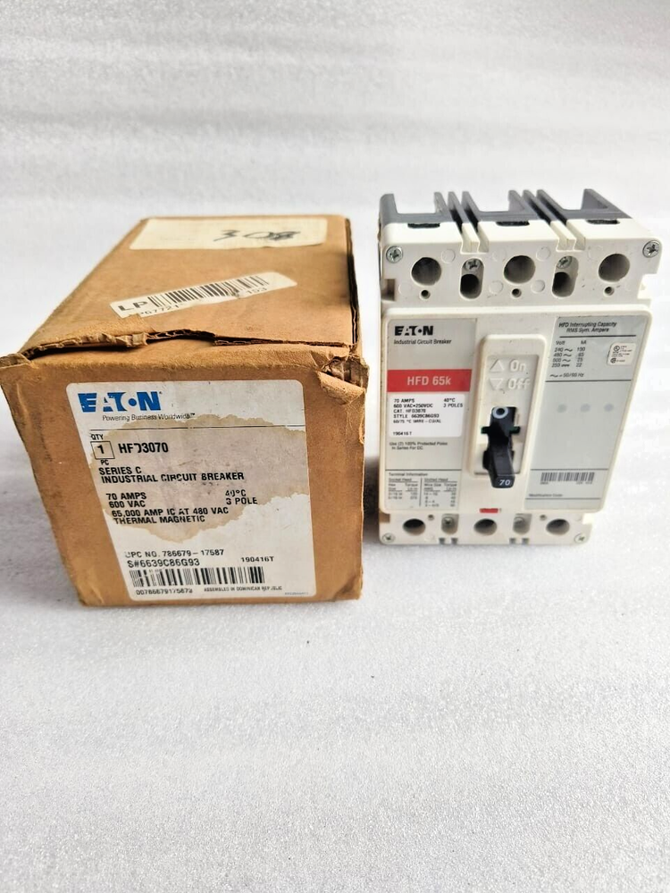 EATON HFD Circuit Breaker Industrial 65k 3 POLES 70AMPS 600VAC-250VDC NEW