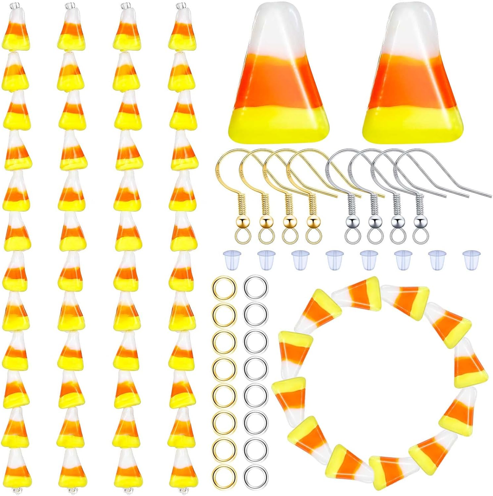 Halloween Glass Candy Corn Beads and Earrings Jewelry Set for Women Includes