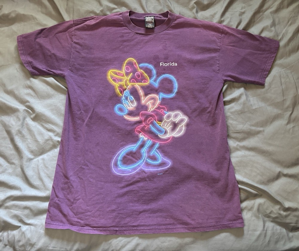 Vintage Minnie Mouse Shirt Mens Large Purple Neon Graphic Disney Sherry 90s