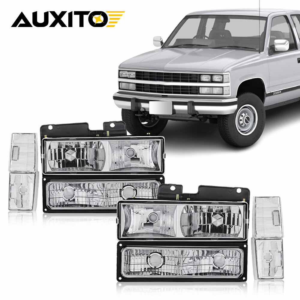 Pair Chrome Headlights Bumper Corner Light For 1988-1993 Chevy C10 C/K 1500 2500