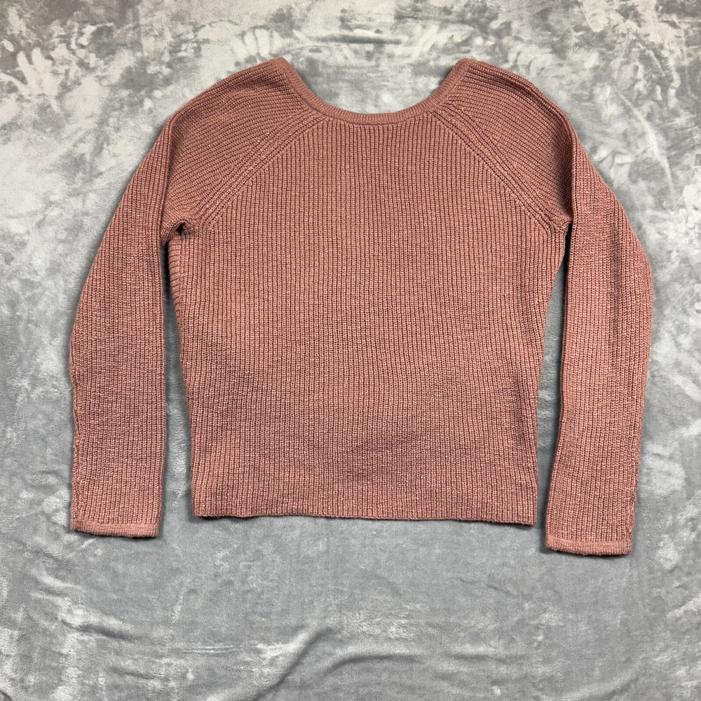 Aerie Women’s Size Medium Rose Pink Long Sleeve Scoop Neck Wrap Knit Sweater