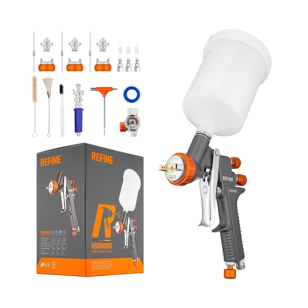 REFINE Air Spray Gun, Auto Paint Gun with 1.4/1.8/2.0mm Nozzle, Professional ...