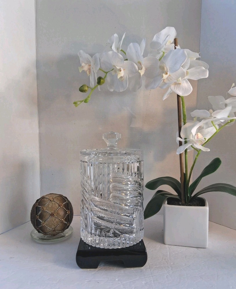 VTG! Crystal Biscuit Cookie Jar w/Lid; 24% Lead Cut Crystal;