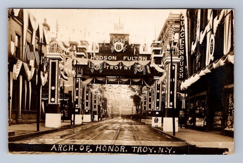 Rppc Arch Of Honor Troy New York Hudson Fulton Expo Real Photo Postcard 1909