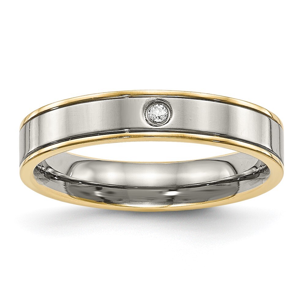 Titanium  Yellow IP-plated Cubic Zirconia 5mm Comfort Fit Band Ring Size 8