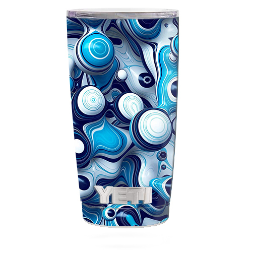 Skin Decal for Yeti 20 oz Rambler Tumbler Cup / Mixed Blue Bubbles Glass