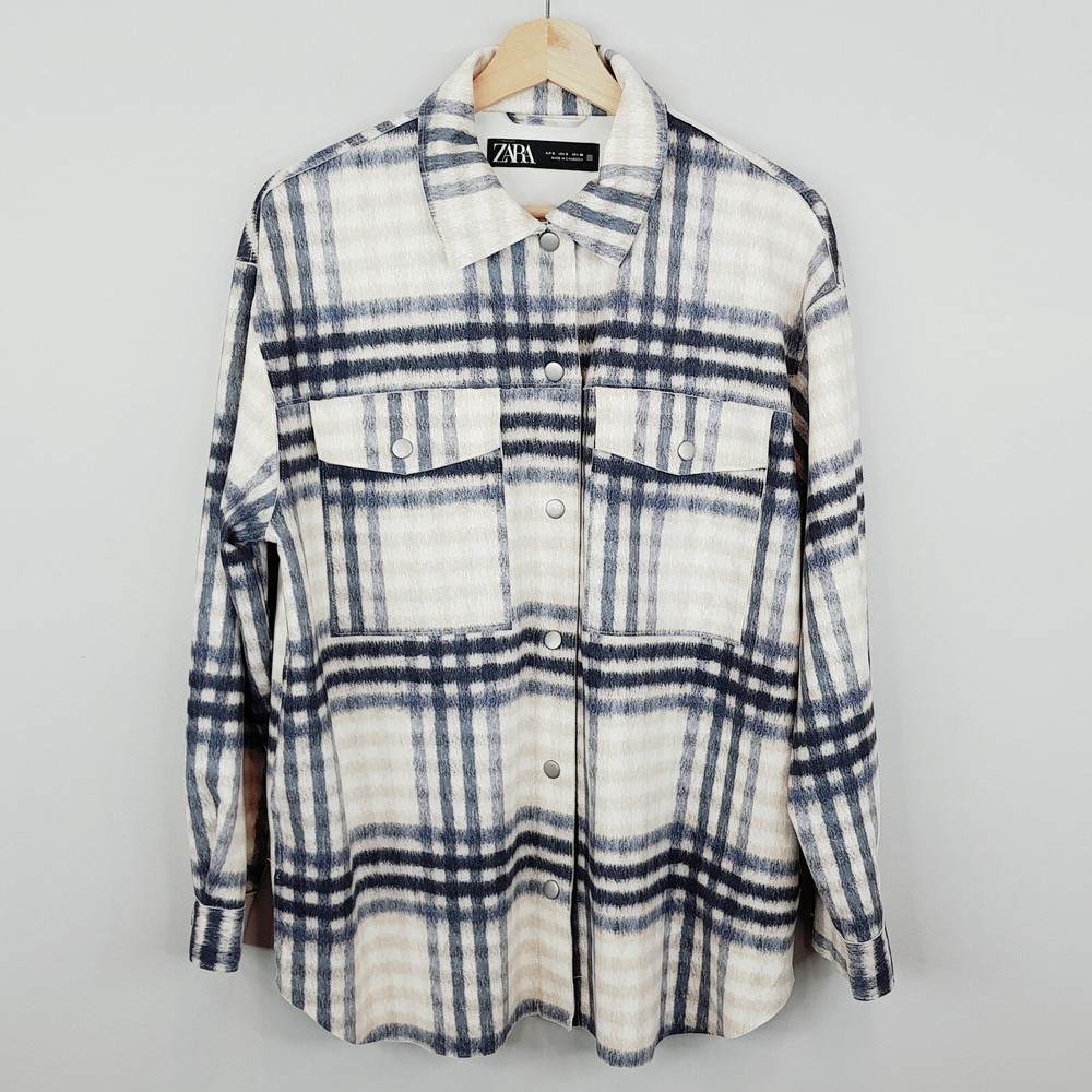 ZARA Womens Size S or 10 Plaid Longline Oversized Shacket Shirt / Overshirt