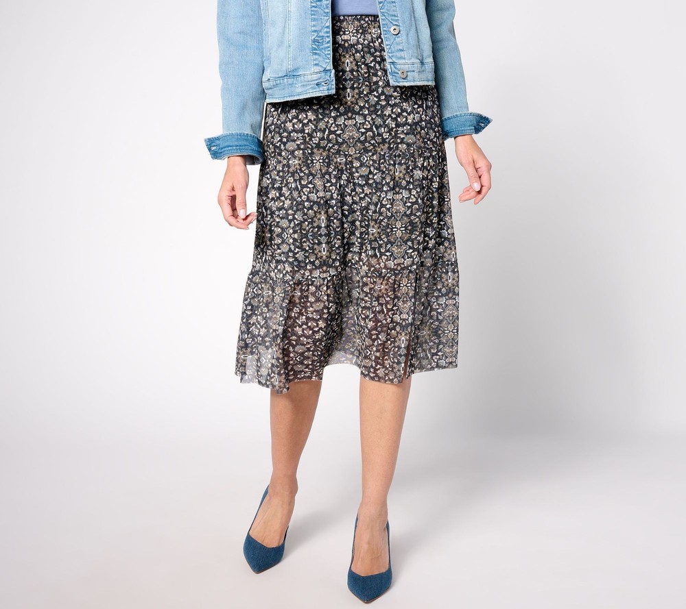 Denim & Co. Women's Petite Skirt 2XP Canyon Retreat Mesh Multi-colored A636399