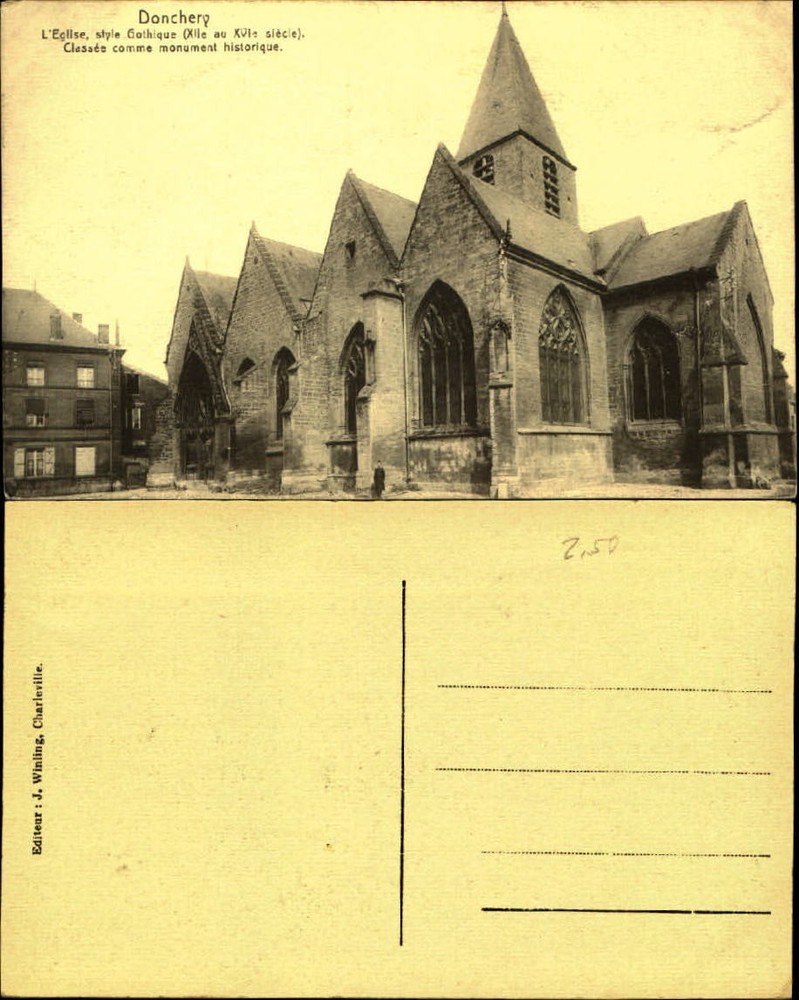 Donchery France L'Eglise style Gothique gothic style church c1910 postcard