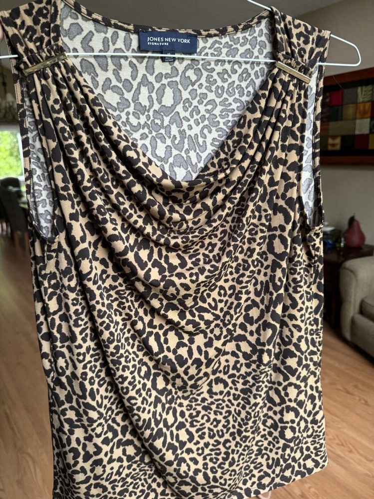 Jones New York Womens Medium Leopard Print Sleeveless Tank Blouse