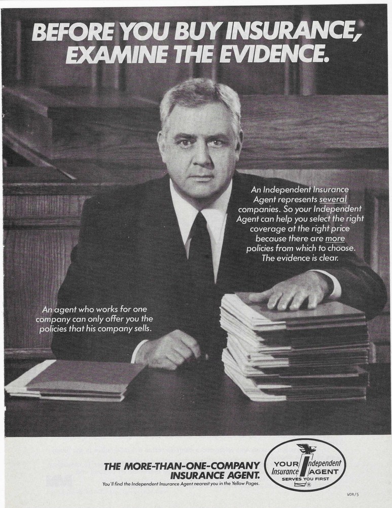 Raymond Burr  Your Independent Insurance Agent  Original Print Ad