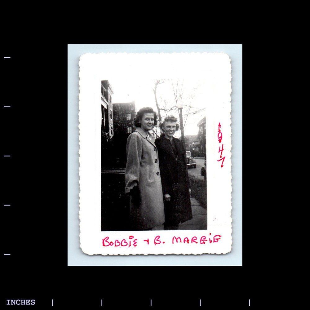 Old Vintage Photo STREET SCENE WOMEN STANDING OUTSIDE 1947