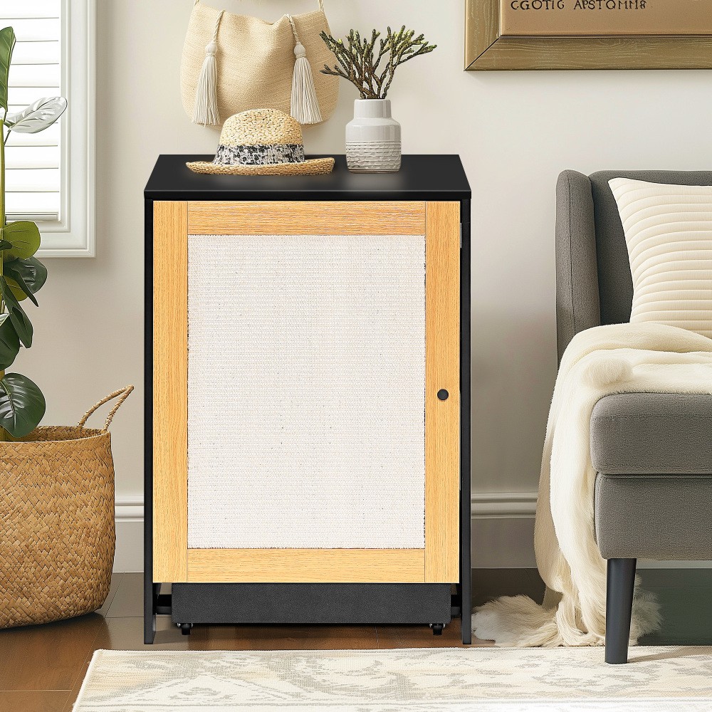 Black Cat Litter Cabinet - Sisal Door, Hidden Washroom & Kitty End Table