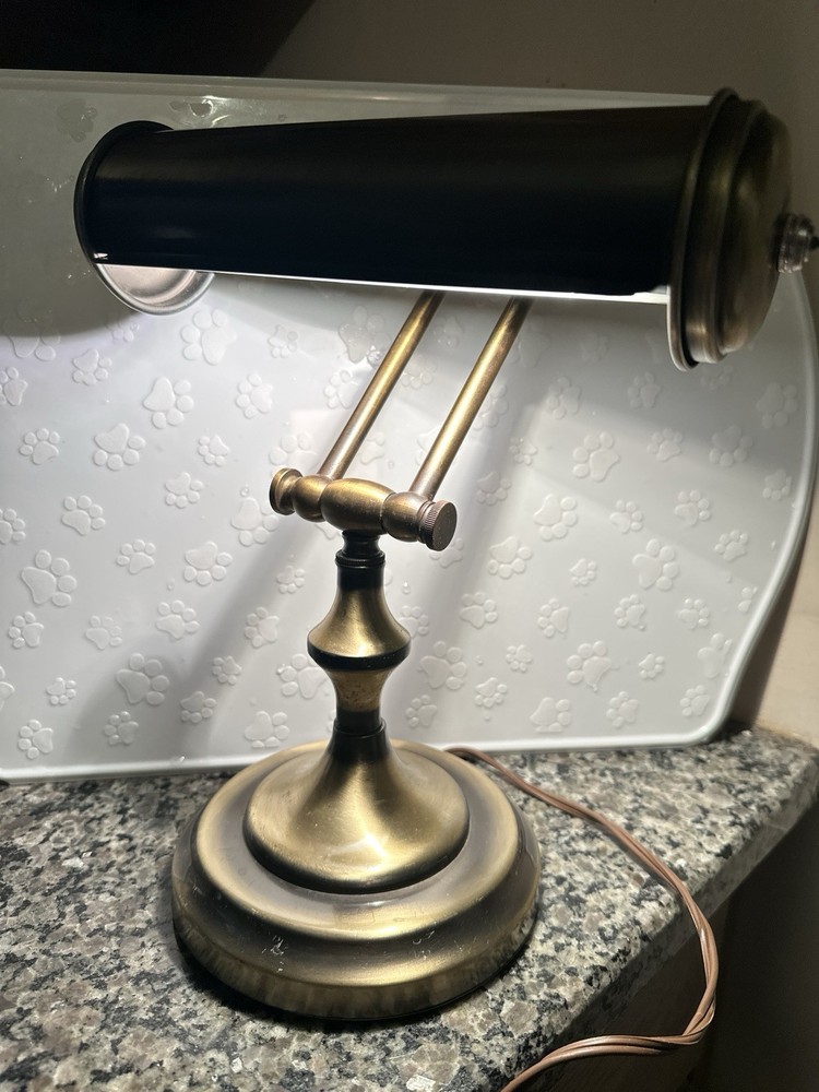 VTG Brass Portable Desk Piano Bankers Lamp Works Expandable Tested, Read