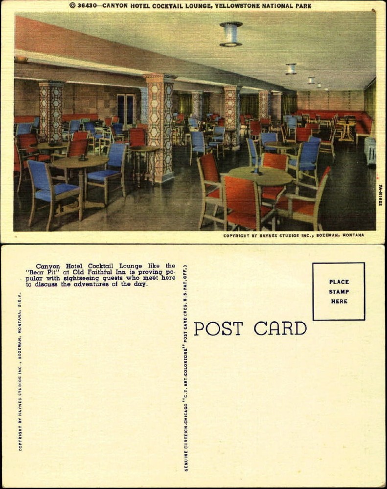 Canyon Hotel Cocktail Lounge Yellowstone National Park Wyoming WY 1930s