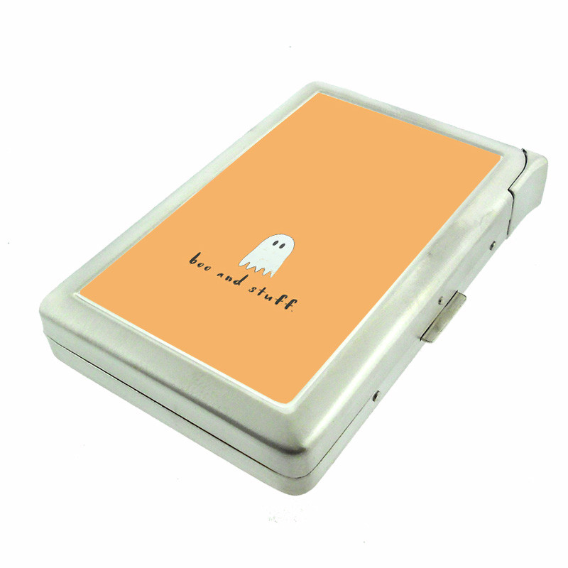 Boo And Stuff Em1 100's Size Cigarette Case with Built in Lighter Metal Wallet