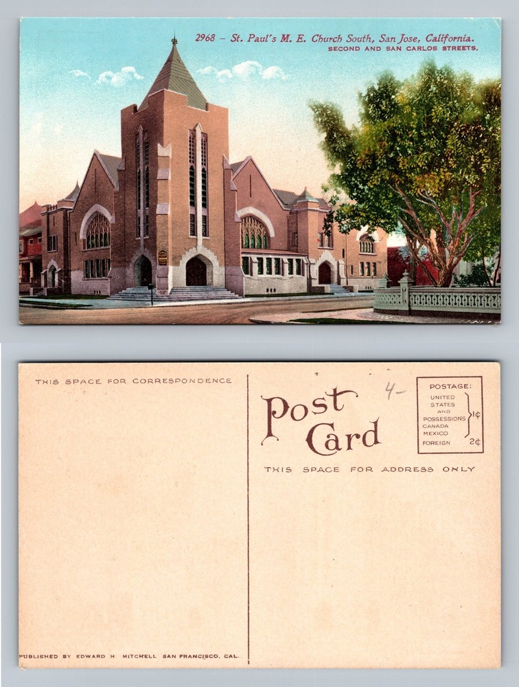 San Jose CA-California, St Paul’s M.E. Church South, Vintage Postcard