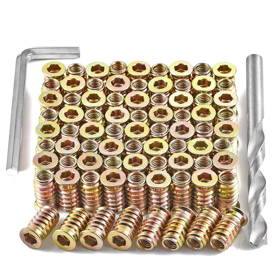 80-Piece 1/4-20 Threaded Wood Inserts with Hex Socket Metal Screws