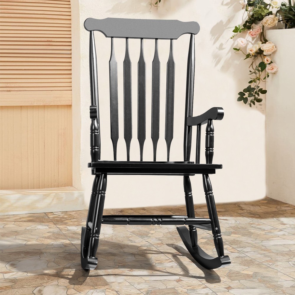 Wooden Rocking Chair Rocker Outdoor Oversized Porch Rocker Chair with Armrest