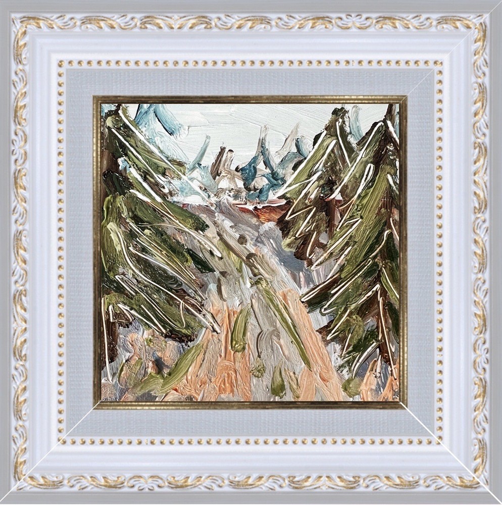 Framed Original Winter Landscape Art January Scene Abstract Trees Oil Painting