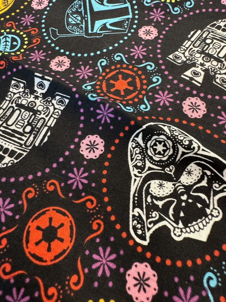 Star Wars Sugar Skulls on black background cotton fabric Dia De Los Muertos FQ