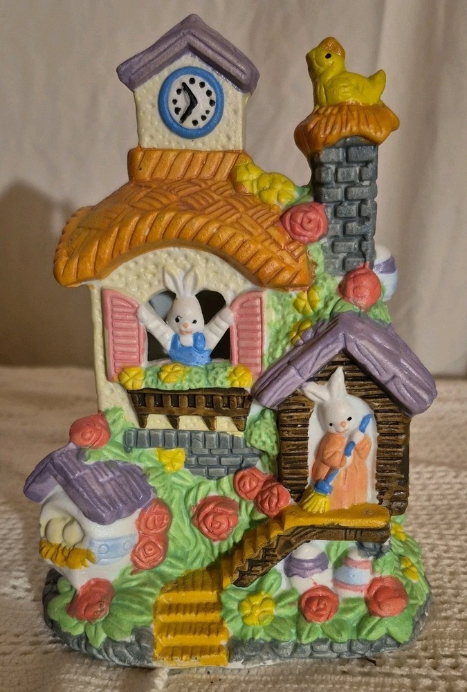 Vintage Easter Jubilee Porcelain Bunny Rabbits House  Spring
