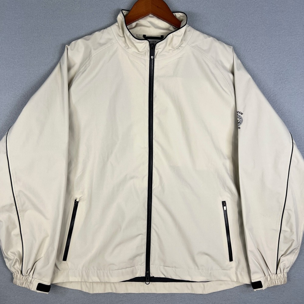 FootJoy DryJoys Golf Windbreaker Jacket Womans XL Beige Full Zip Lochmoor Club