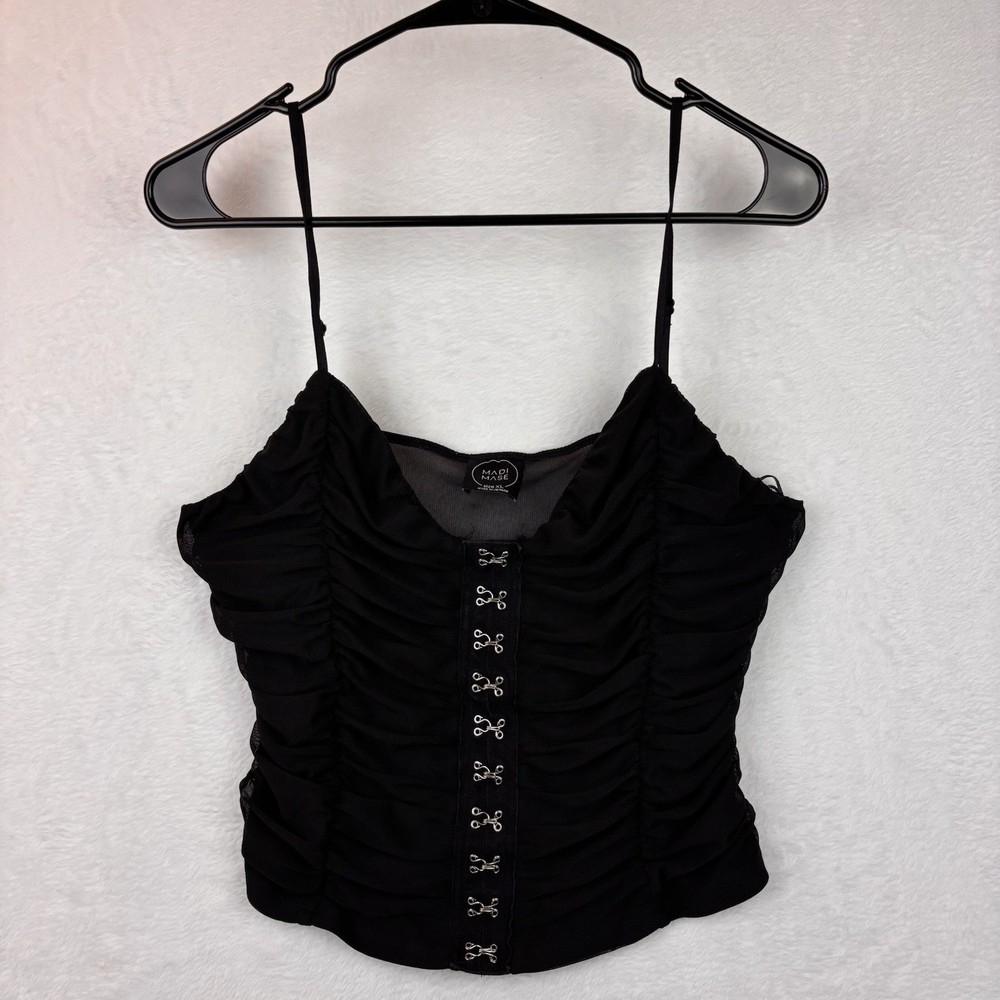 Y2K MADI MASE Womens Cami Black Corset With Hooks Size XL