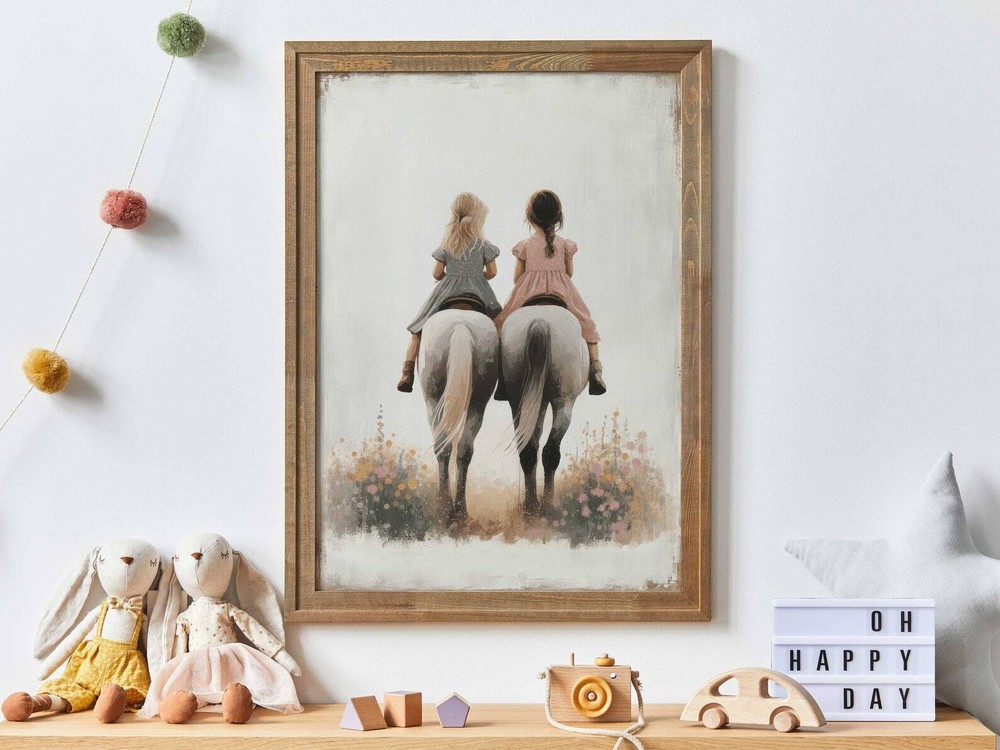 Horse Nursery Decor Girls Riding Horses Print Sister Room Decor Horse Riding