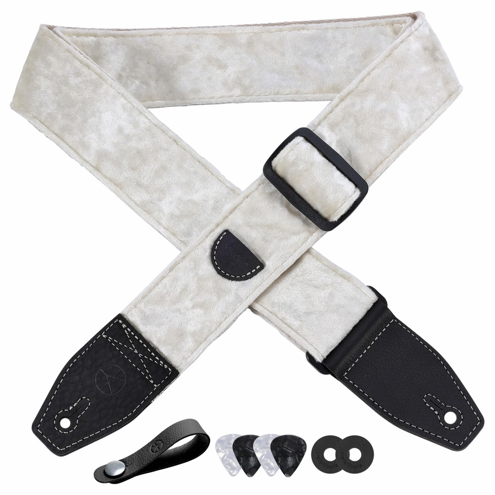 Guitar Strap 2 inch Velvet Guitar Straps with Full Grain Leather End, for Bas...