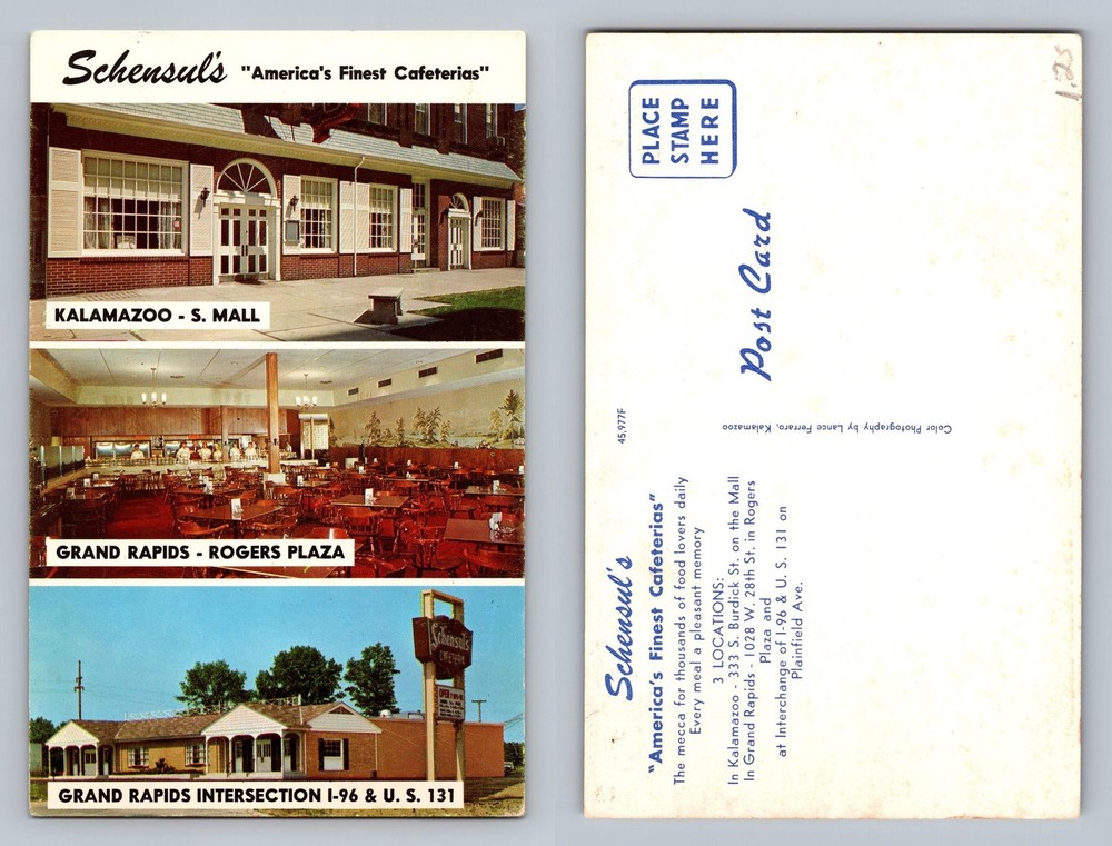 Grand Rapids, MI-Michigan, Schensul's Cafeteria Mall Plaza Vintage Postcard