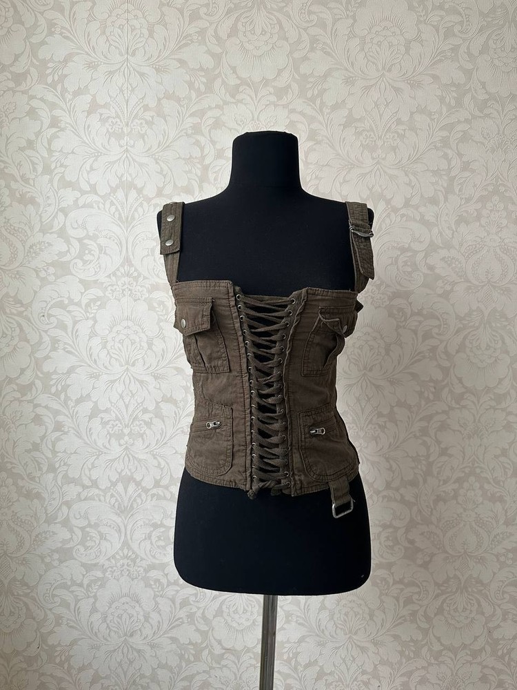 Jaded London Y2K Cargo Corset Top Gothic Grunge D&G Style Military Avant Garde S