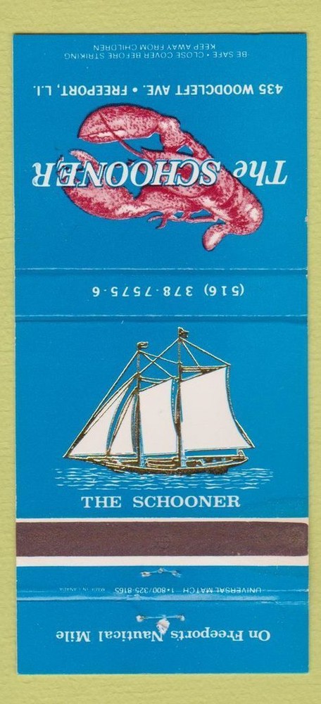 Matchbook Cover - Schooner Freeport LI NY lobster 30 Strike
