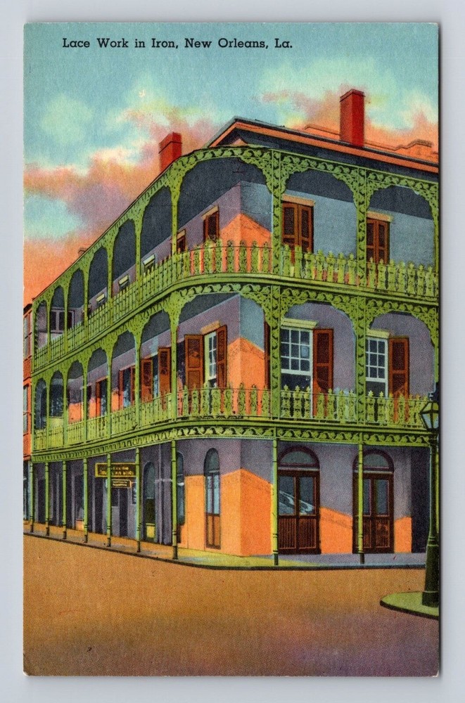 New Orleans LA-Louisiana, Lace Work in Iron, Antique Vintage Souvenir Postcard