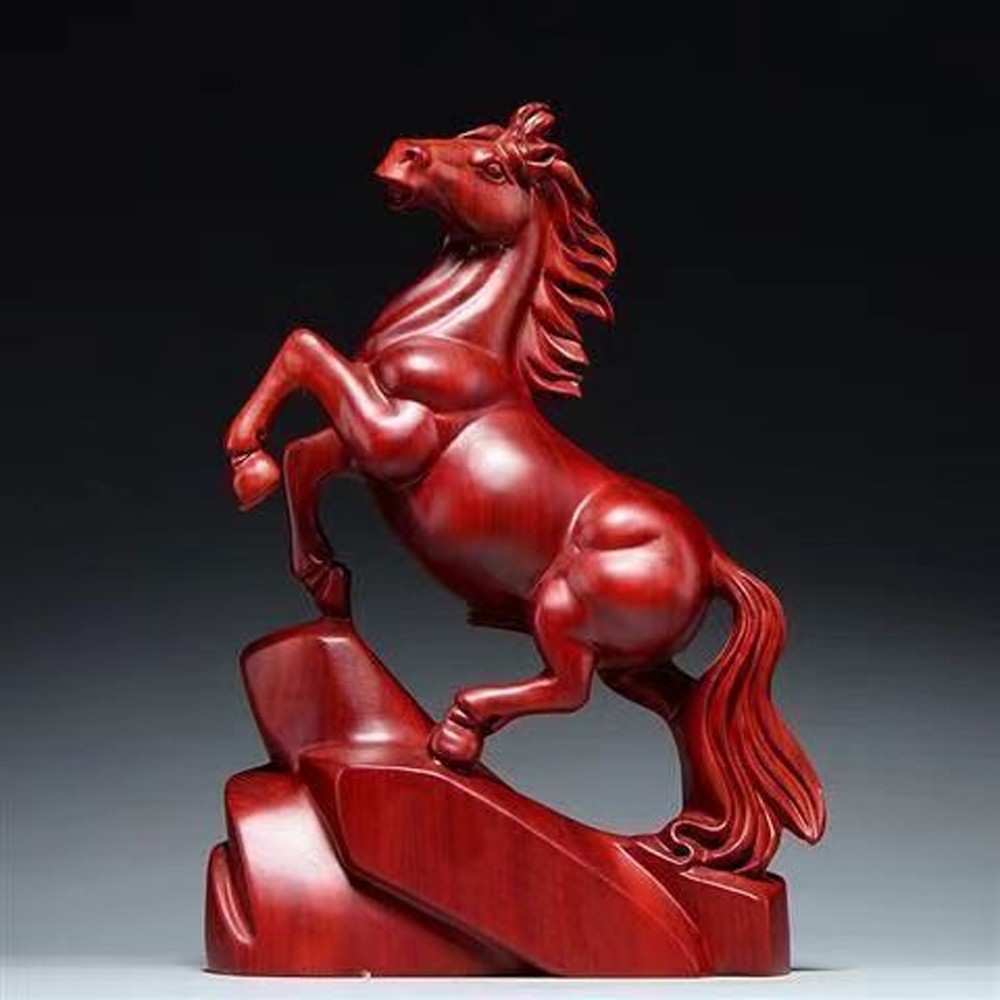Chinese Zodiac Statues Feng Shui Decor Red Wooden Guardian Attract Wealth Luck