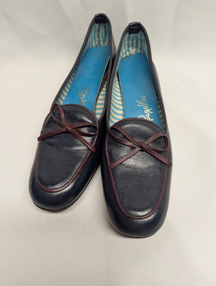 Vintage Pappagallo Women's Leather Flats  Navy Blue W/Black Trim Sz 6N