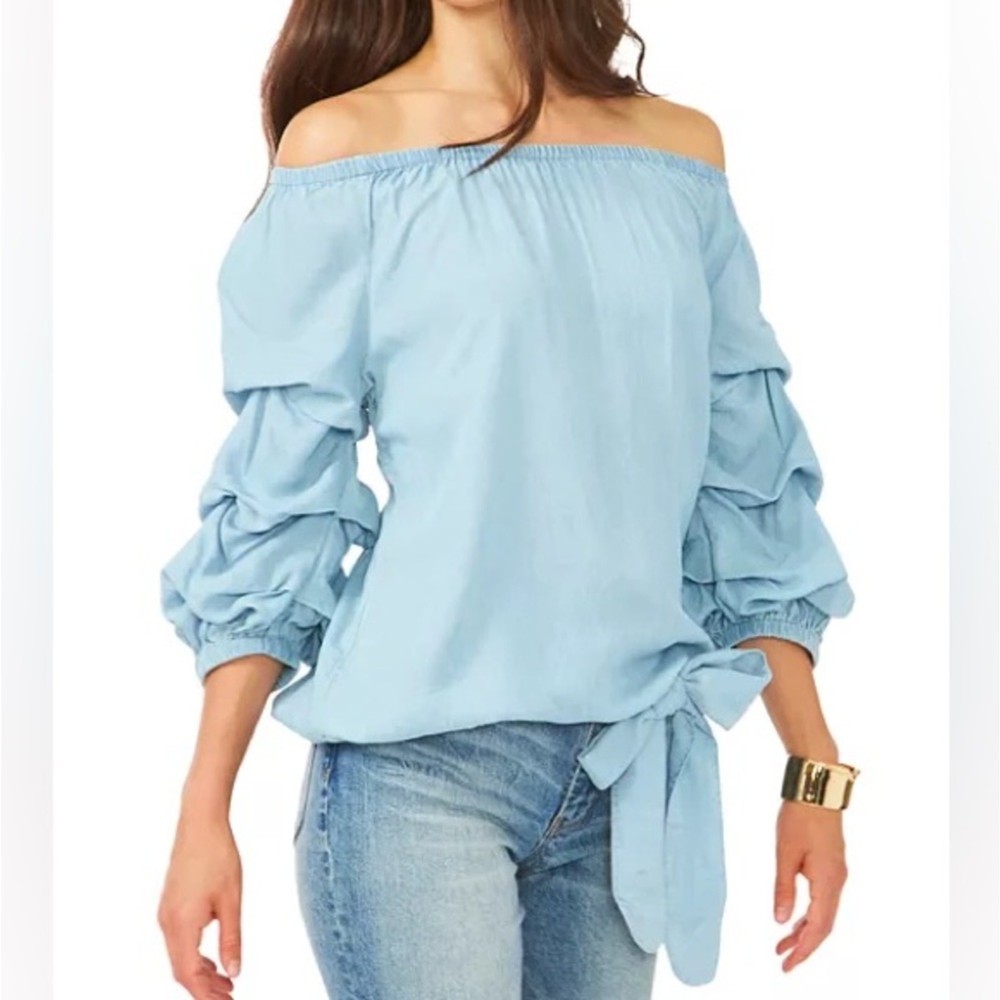 Vince Camuto off the shoulder balloon sleeve top chambray NWT Retail $69 - XS