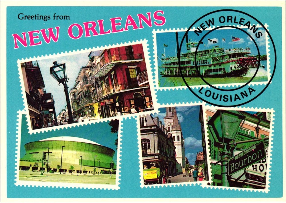 Greetings from New Orleans Multi-View Postcard - Superdome, Bourbon St., Natchez