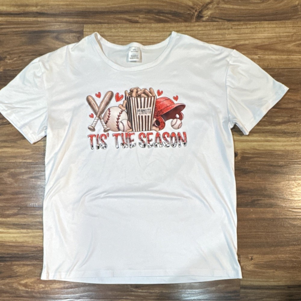 Baseball 'Tis The Season White Graphic Print Short Sleeve Women’s T-Shirt XXL