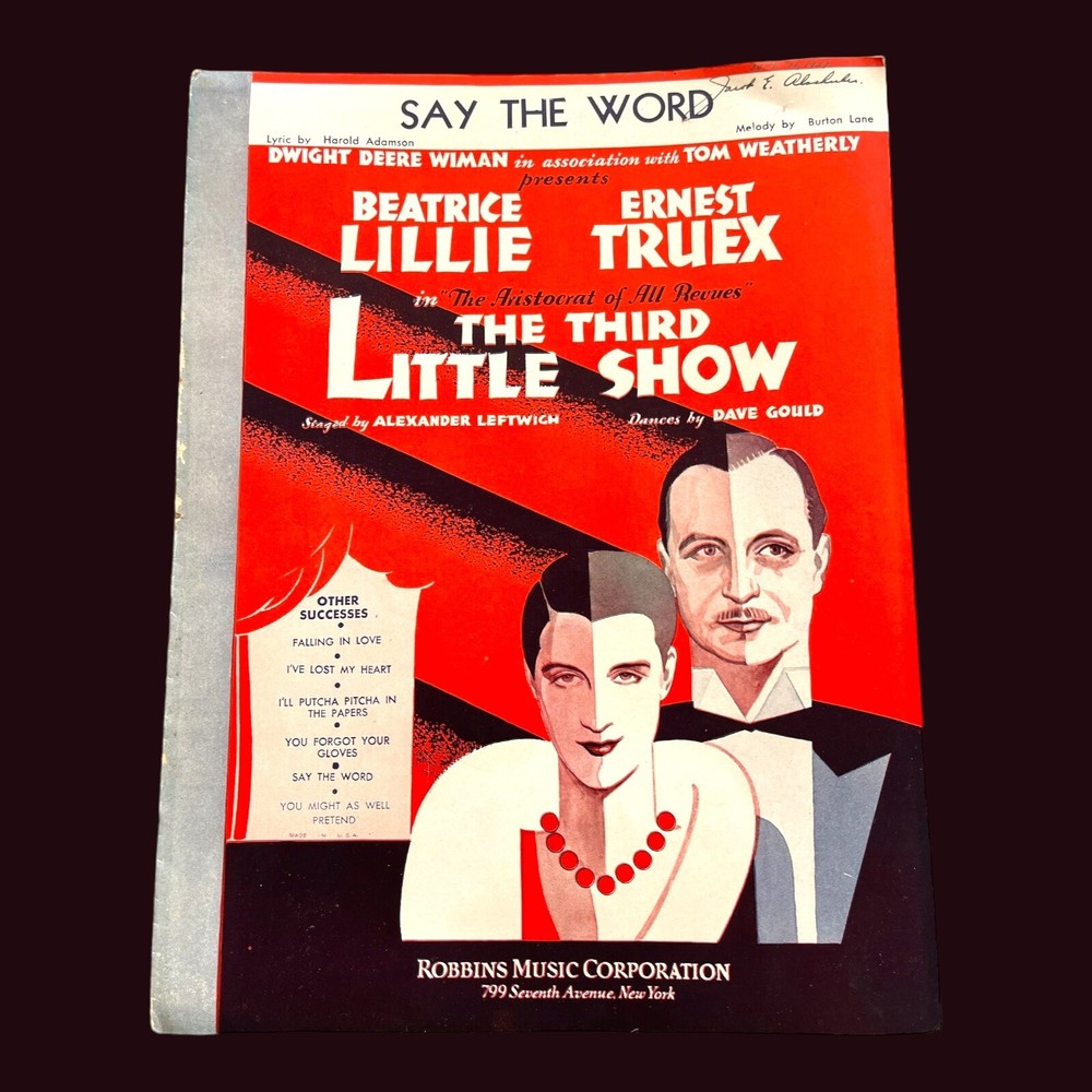 Say The Word Sheet Music 1931 Broadway Revue Third Little Show Art Deco Cover