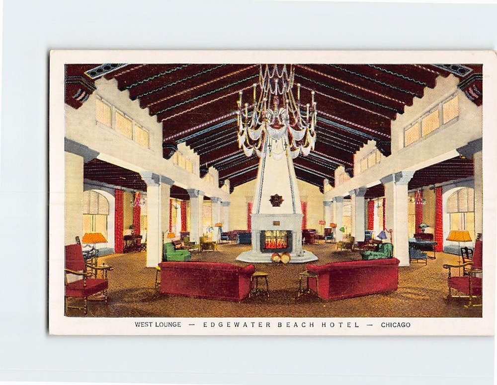 Postcard West Lounge Edgewater Beach Hotel Chicago Illinois USA