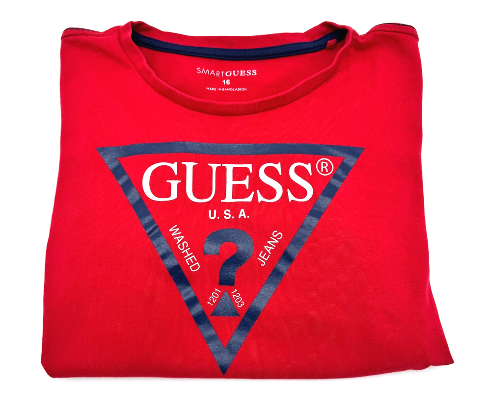 GUESS Unisex Red Triangle Logo T-Shirt  Size 16 Youth / Adult Small Pre-Owned